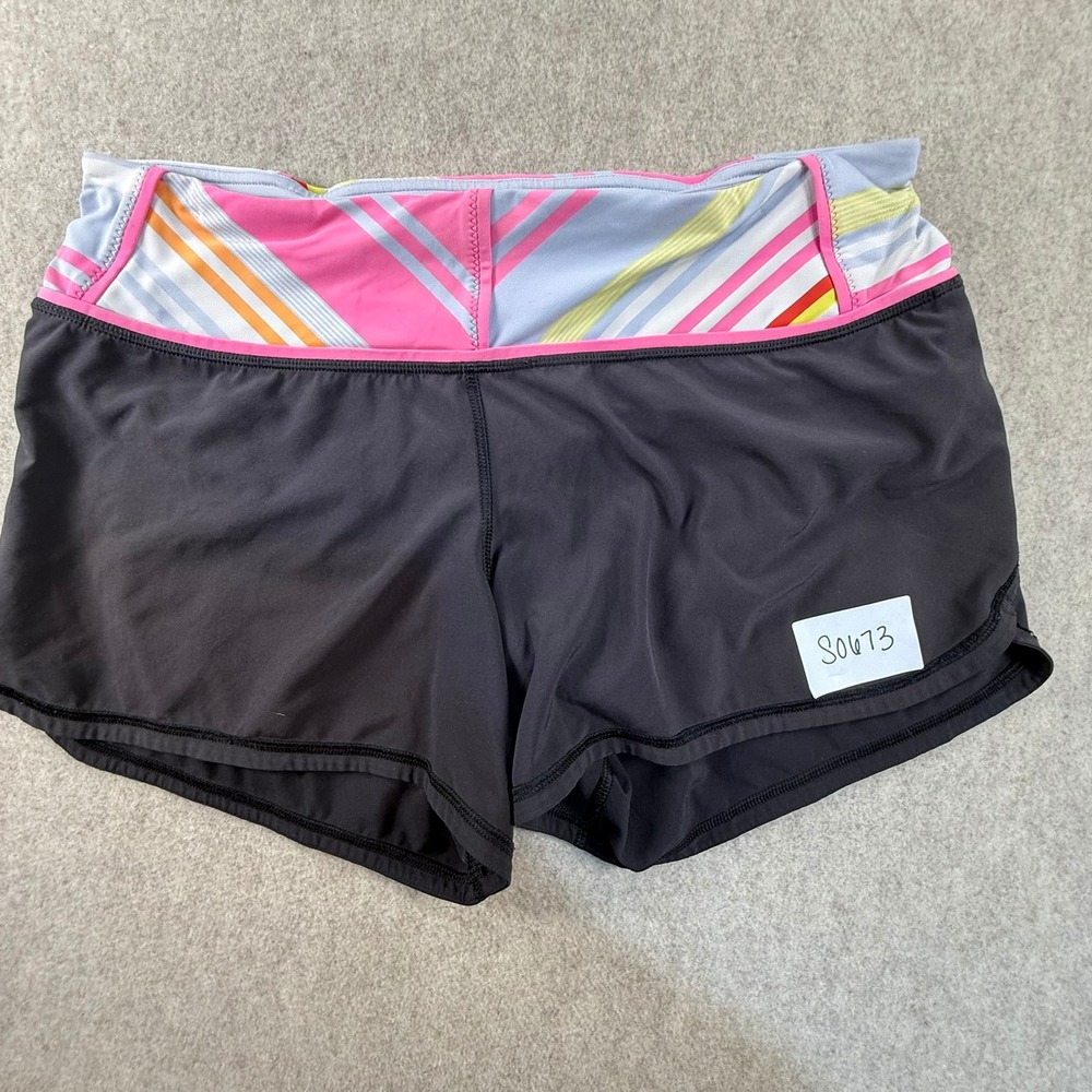 Lululemon Speed Up Shorts Black Multi Color Striped Waistband Running Gym Sz 10